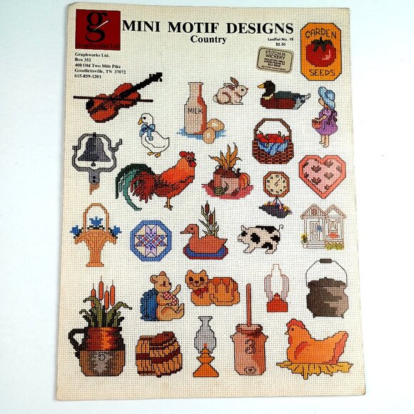 Mini Motif Designs Country Cross Stitch 27 Charts 4 Pages Vtg 1984 - Picture 1 of 4